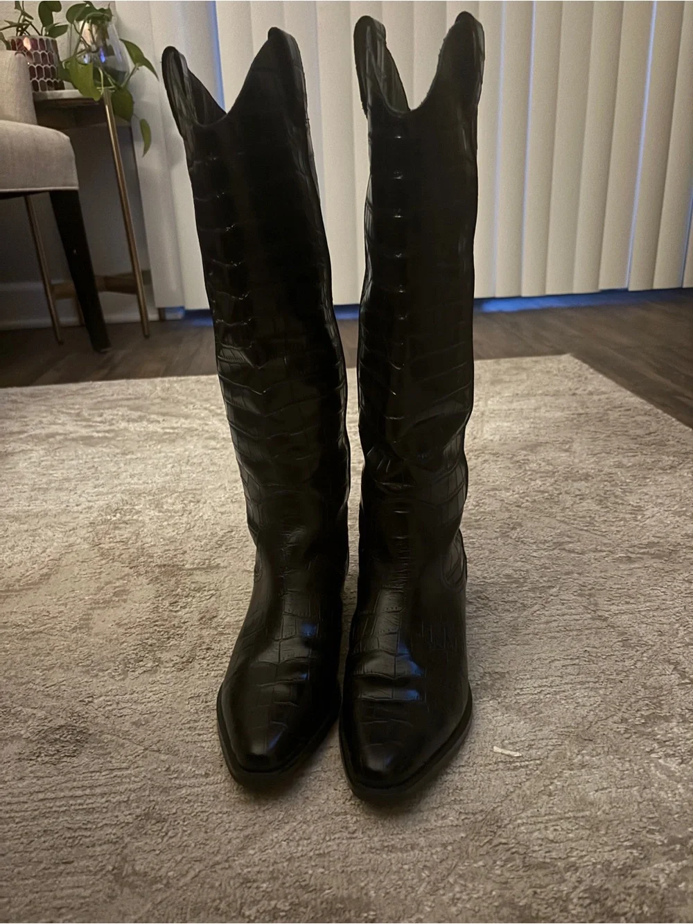 Marc Fisher LTD Classic Tall Western Boots - Black Croc-Embossed, Women’s 8.5